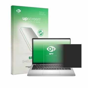 Parte frontal de un envase de producto con el logotipo de la marca upscreen. Al lado se muestra el dispositivo Dell Dell Pro 1