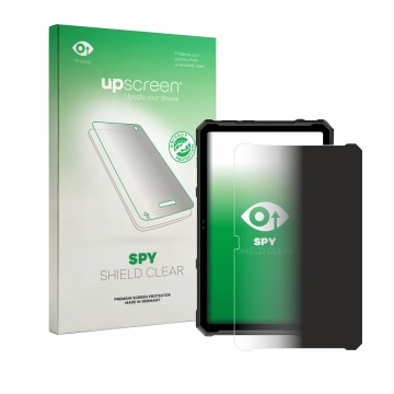 Parte frontal de un envase de producto con el logotipo de la marca upscreen. Al lado se muestra el dispositivo Ulefone Armor P