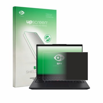 Face avant d’un emballage produit avec le logo de la marque upscreen. À côté, l’appareil Lenovo ThinkPad L14 Gen 7 est représe