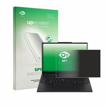 Face avant d’un emballage produit avec le logo de la marque upscreen. À côté, l’appareil Lenovo ThinkPad T14s Gen 7 est représ
