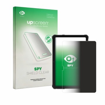 Vorderseite einer Produktverpackung mit dem Markenlogo upscreen. Daneben ist das Gerät Oukitel RT10 mit dem zugehörigen Displa