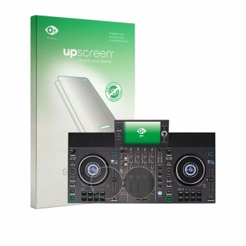Vorderseite einer Produktverpackung mit dem Markenlogo upscreen. Daneben ist das Gerät Denon DJ SC LIVE 4 (Jog) mit dem zugehö