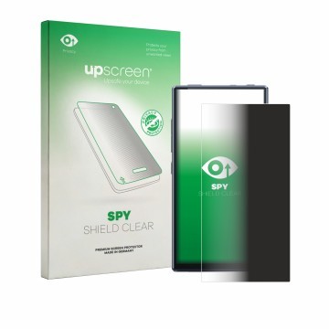 Parte frontale di una confezione del prodotto con il logo del marchio upscreen. Accanto è raffigurato il dispositivo FiiO M33 