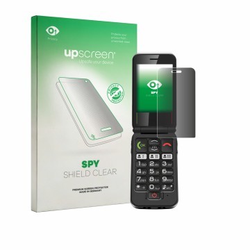 Vorderseite einer Produktverpackung mit dem Markenlogo upscreen. Daneben ist das Gerät Emporia Joy LTE mit dem zugehörigen Dis