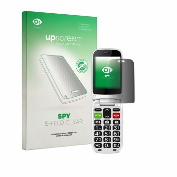 Parte frontale di una confezione del prodotto con il logo del marchio upscreen. Accanto è raffigurato il dispositivo true S70 
