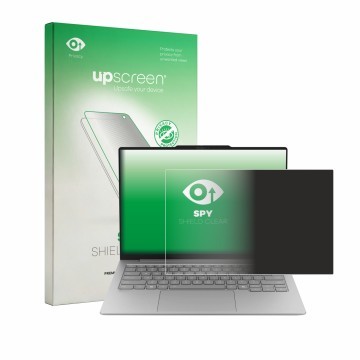Face avant d’un emballage produit avec le logo de la marque upscreen. À côté, l’appareil Lenovo ThinkBook 14X est représenté a