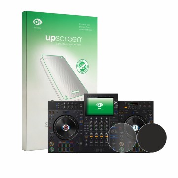 Vorderseite einer Produktverpackung mit dem Markenlogo upscreen. Daneben ist das Gerät AlphaTheta XDJ-AZ (Jog) mit dem zugehör