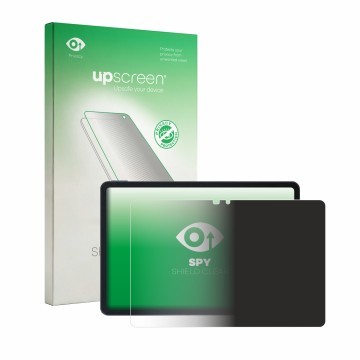 Parte frontal de un envase de producto con el logotipo de la marca upscreen. Al lado se muestra el dispositivo Infinix XPAD 30