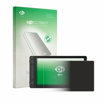 Parte frontale di una confezione del prodotto con il logo del marchio upscreen. Accanto è raffigurato il dispositivo Huion Kam