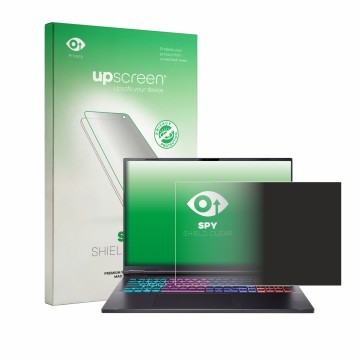 Vorderseite einer Produktverpackung mit dem Markenlogo upscreen. Daneben ist das Gerät Acer Nitro 18 AI AN18-61 mit dem zugehö