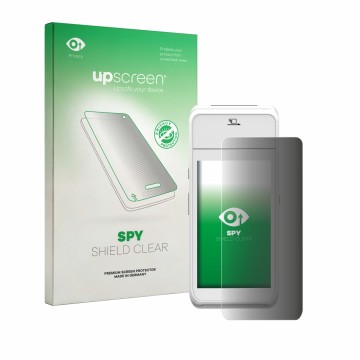 Parte frontale di una confezione del prodotto con il logo del marchio upscreen. Accanto è raffigurato il dispositivo Pax A99 c
