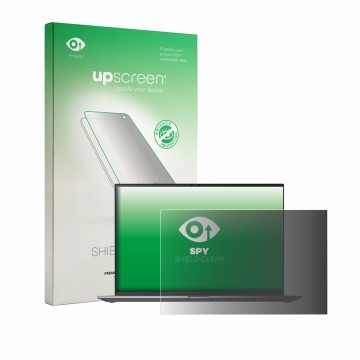 Parte frontal de un envase de producto con el logotipo de la marca upscreen. Al lado se muestra el dispositivo LG gram 16Z90TL