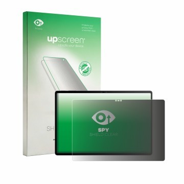 Parte frontal de un envase de producto con el logotipo de la marca upscreen. Al lado se muestra el dispositivo Nubia Pad 3D 12