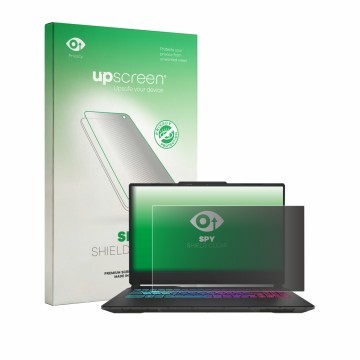 Face avant d’un emballage produit avec le logo de la marque upscreen. À côté, l’appareil MSI Cyborg 15 A13V est représenté ave