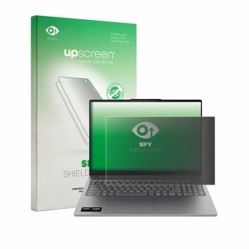 Face avant d’un emballage produit avec le logo de la marque upscreen. À côté, l’appareil Lenovo IdeaPad Slim 5a Gen 11 16