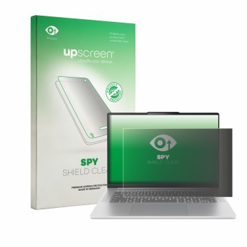 Face avant d’un emballage produit avec le logo de la marque upscreen. À côté, l’appareil Lenovo IdeaPad Slim 5 15ARP10 15.1