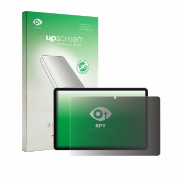 Parte frontal de un envase de producto con el logotipo de la marca upscreen. Al lado se muestra el dispositivo SVITOO TAB P10 