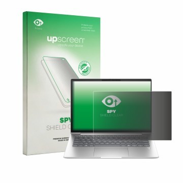 Face avant d’un emballage produit avec le logo de la marque upscreen. À côté, l’appareil HP EliteBook 6 G2i 14