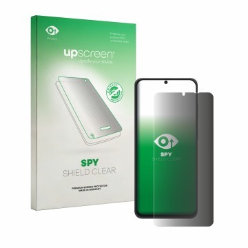 Face avant d’un emballage produit avec le logo de la marque upscreen. À côté, l’appareil Neow Safe est représenté avec la prot