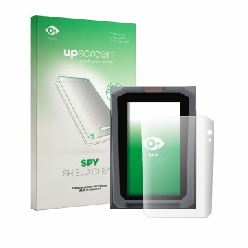 Vorderseite einer Produktverpackung mit dem Markenlogo upscreen. Daneben ist das Gerät ingenico Axium SX7000 mit dem zugehörig