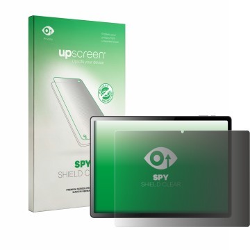 Face avant d’un emballage produit avec le logo de la marque upscreen. À côté, l’appareil Logicom Tab XXL 14
