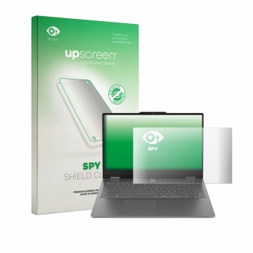 Face avant d’un emballage produit avec le logo de la marque upscreen. À côté, l’appareil Lenovo LOQ Essential Gen 11 15