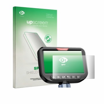 Parte frontale di una confezione del prodotto con il logo del marchio upscreen. Accanto è raffigurato il dispositivo Ralcam En