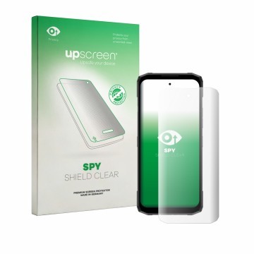Front side of a product packaging with the brand logo upscreen. Next to it is the device Doogee Blade 20 Plus shown with the c