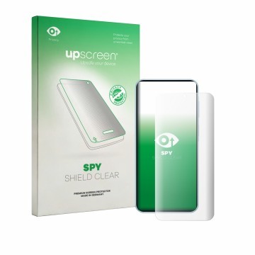 Vorderseite einer Produktverpackung mit dem Markenlogo upscreen. Daneben ist das Gerät Samsung Galaxy A18 4G mit dem zugehörig