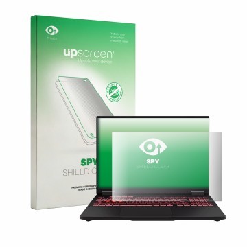Face avant d’un emballage produit avec le logo de la marque upscreen. À côté, l’appareil ASUS TUF Gaming A16 2025 est représen