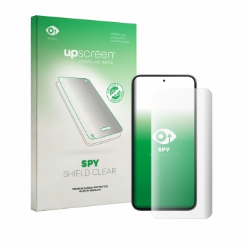 Face avant d’un emballage produit avec le logo de la marque upscreen. À côté, l’appareil Xiaomi Poco X8 est représenté avec la