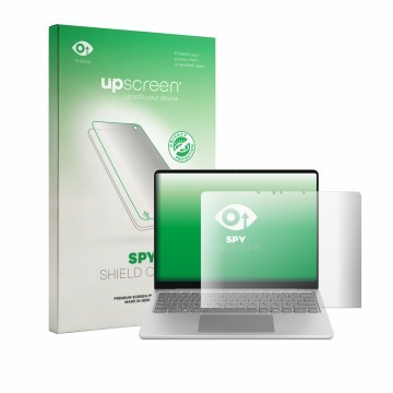 Front side of a product packaging with the brand logo upscreen. Next to it is the device Microsoft Surface Laptop 13