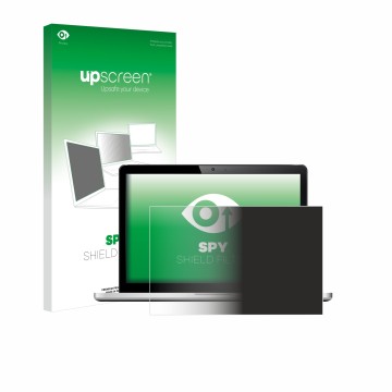 Vorderseite einer Produktverpackung mit dem Markenlogo upscreen. Daneben ist das Gerät mit dem zugehörigen Displayschutz abgeb