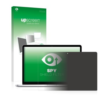 Vorderseite einer Produktverpackung mit dem Markenlogo upscreen. Daneben ist das Gerät Apple MacBook Pro Retina 15