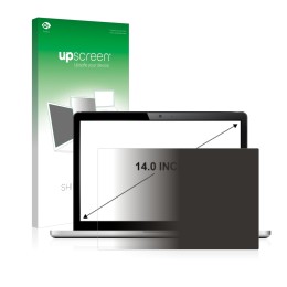 Parte frontal de un envase de producto con el logotipo de la marca upscreen. Al lado se muestra el dispositivo con su protecto