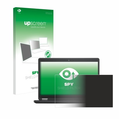Face avant d’un emballage produit avec le logo de la marque upscreen. À côté, l’appareil Dell Latitude 14 E5450 Non-Touch est 