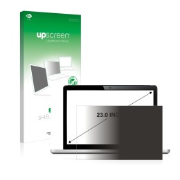 Parte frontal de un envase de producto con el logotipo de la marca upscreen. Al lado se muestra el dispositivo con su protecto