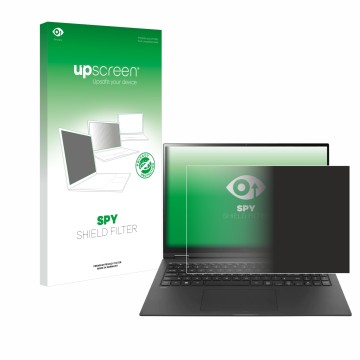 Face avant d’un emballage produit avec le logo de la marque upscreen. À côté, l’appareil LG gram 16'' 2-in-1 Touch est représe