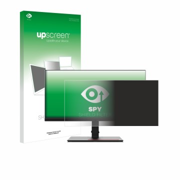 Parte frontal de un envase de producto con el logotipo de la marca upscreen. Al lado se muestra el dispositivo Lenovo ThinkVis