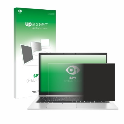 Vorderseite einer Produktverpackung mit dem Markenlogo upscreen. Daneben ist das Gerät HP EliteBook 850 G8 mit dem zugehörigen