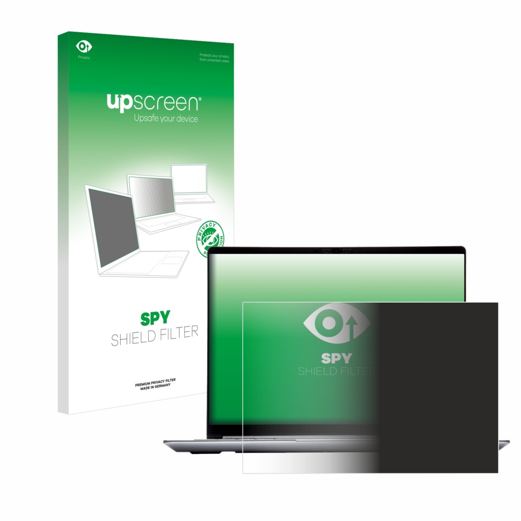 Vorderseite einer Produktverpackung mit dem Markenlogo upscreen. Daneben ist das Gerät Framework Laptop 13 mit dem zugehörigen