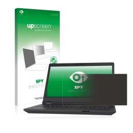 Parte frontal de un envase de producto con el logotipo de la marca upscreen. Al lado se muestra el dispositivo Fujitsu Lifeboo