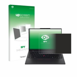 Face avant d’un emballage produit avec le logo de la marque upscreen. À côté, l’appareil Lenovo ThinkPad T14s Gen 6 est représ