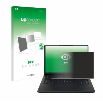 Parte frontale di una confezione del prodotto con il logo del marchio upscreen. Accanto è raffigurato il dispositivo Lenovo Th