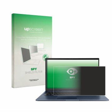 Face avant d’un emballage produit avec le logo de la marque upscreen. À côté, l’appareil ASUS Vivobook 15 M1502YA est représen