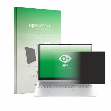 Face avant d’un emballage produit avec le logo de la marque upscreen. À côté, l’appareil HP OmniBook 3 16