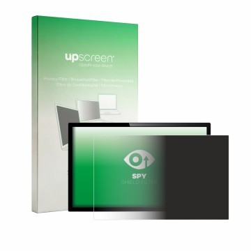 Vorderseite einer Produktverpackung mit dem Markenlogo upscreen. Daneben ist das Gerät mit dem zugehörigen Displayschutz abgeb