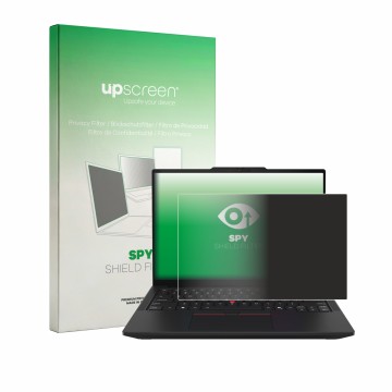 Vorderseite einer Produktverpackung mit dem Markenlogo upscreen. Daneben ist das Gerät Lenovo ThinkPad T14 Gen 7 mit dem zugeh