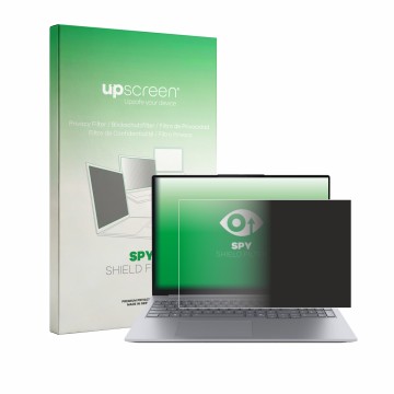 Vorderseite einer Produktverpackung mit dem Markenlogo upscreen. Daneben ist das Gerät Lenovo ThinkBook 16 Gen 9 mit dem zugeh