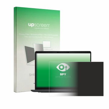 Parte frontal de un envase de producto con el logotipo de la marca upscreen. Al lado se muestra el dispositivo Dell Pro 7 Seri